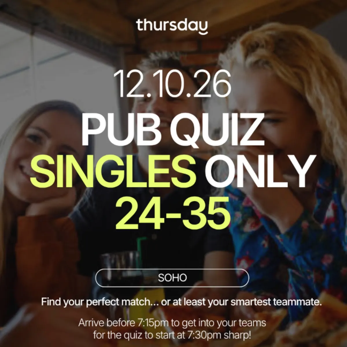 Monday | Singles Pub Quiz Night 24-35 | Soho